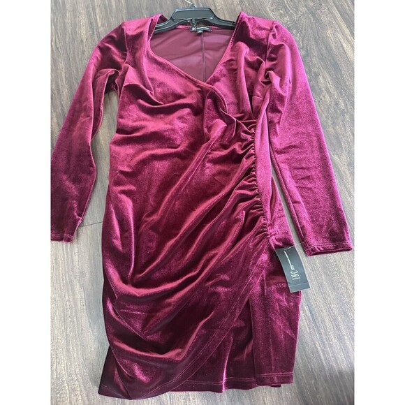 I.N.C. International Concepts Women's Velvet Wrap Mini Dress Red Burgundy P M - Picture 5 of 12